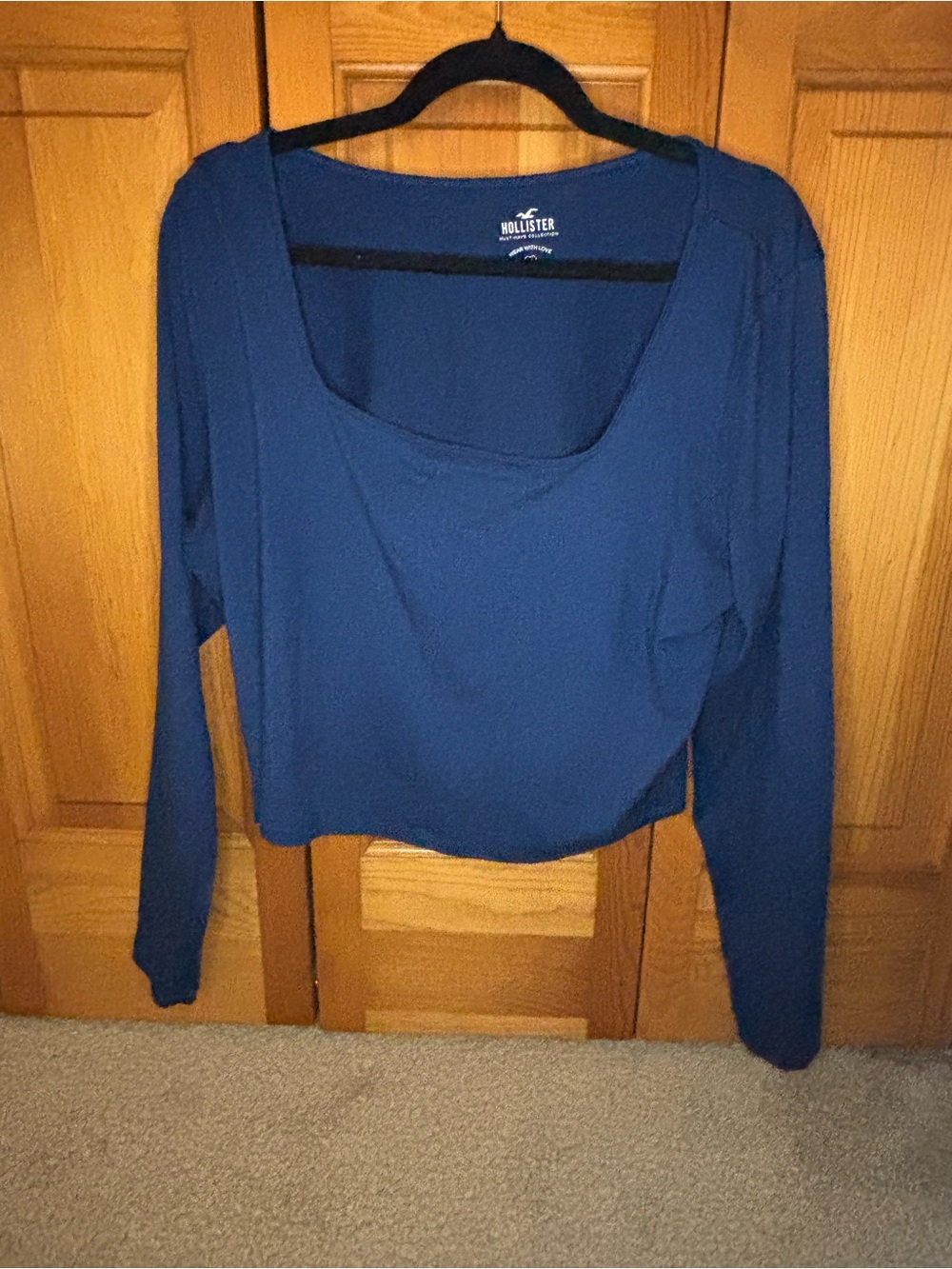 Hollister Women's Long-Sleeve Square Neck Crop Top — Navy Blue